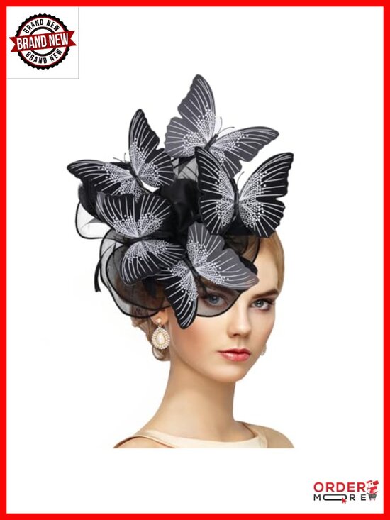Butterfly Organza Fascinator Hat with Hairpin, Tea Party Derby Headwear main image 4